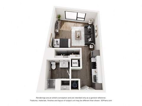 Floor plan for studio, 1 bath, 462 sqft